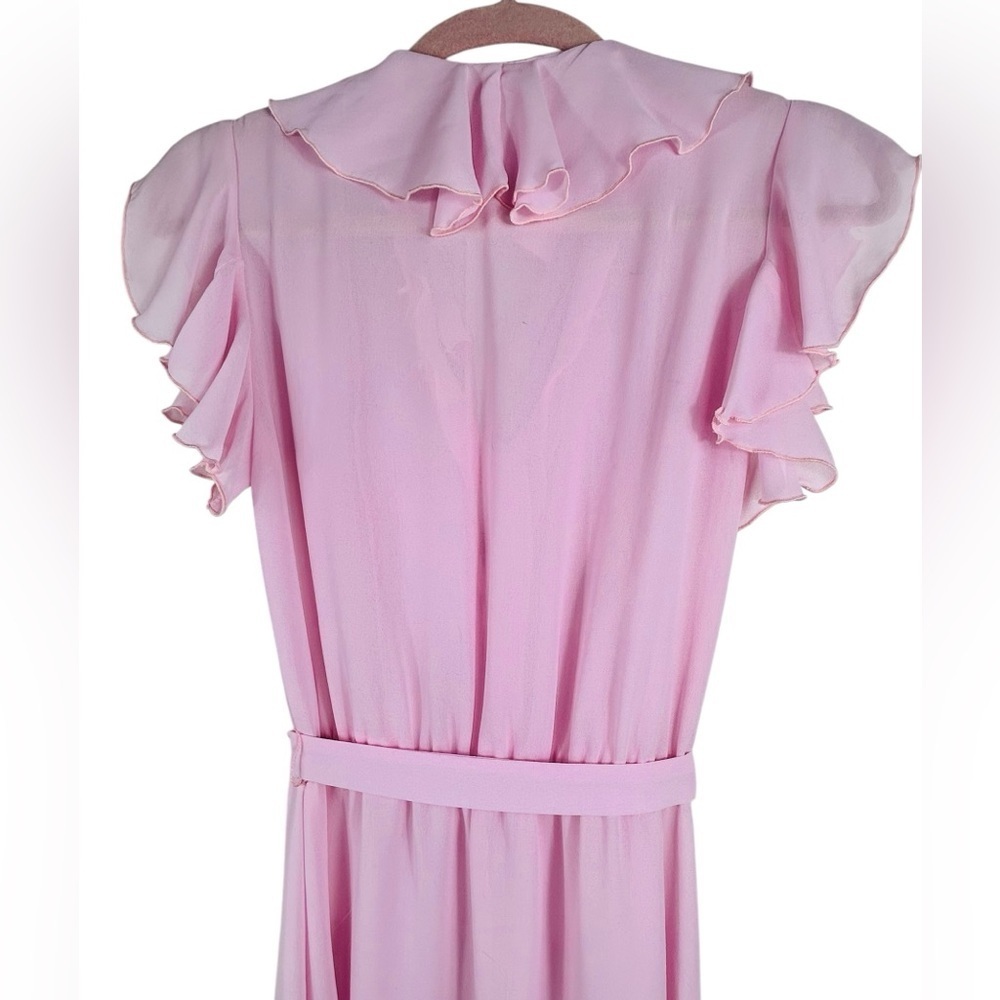 Pink sheer flowy dress, XS-S, Romantic Ruffles, Feminine Whimsy Vintage Vibe - Picture 9 of 9